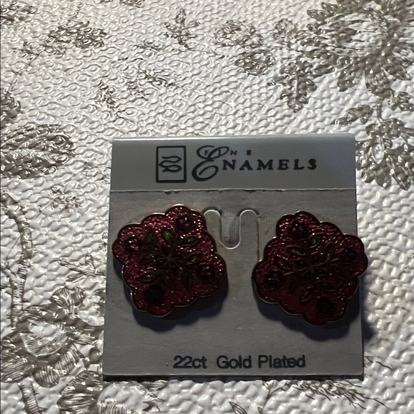 Pink and Green Gold Plated Earrings - Picture 2 of 4